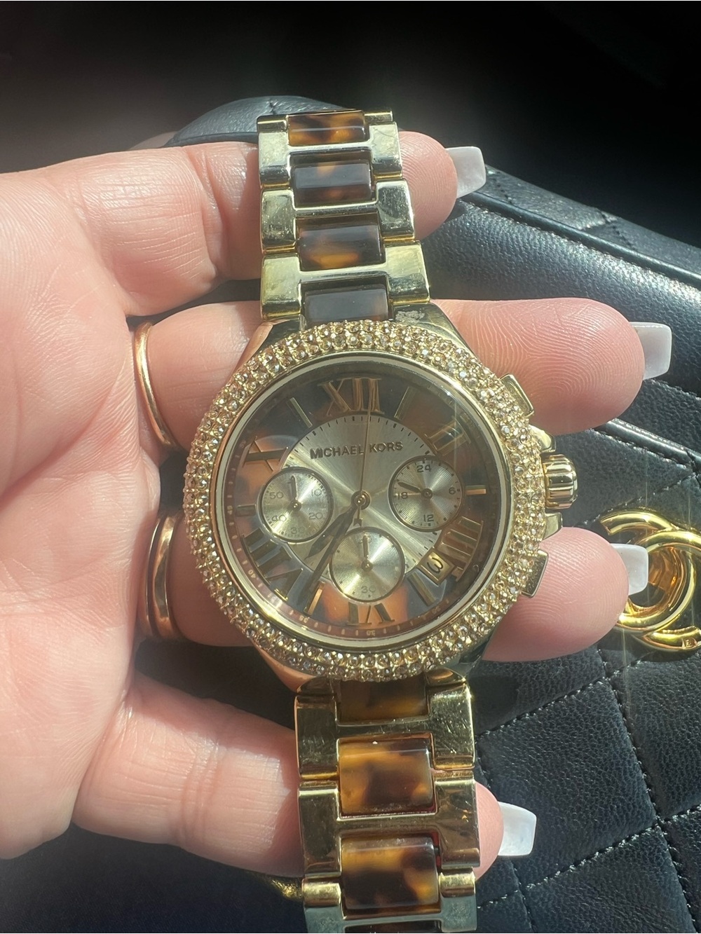 Michael Kors Gold and Tortoiseshell Link Crystal-Trim Women's Watch